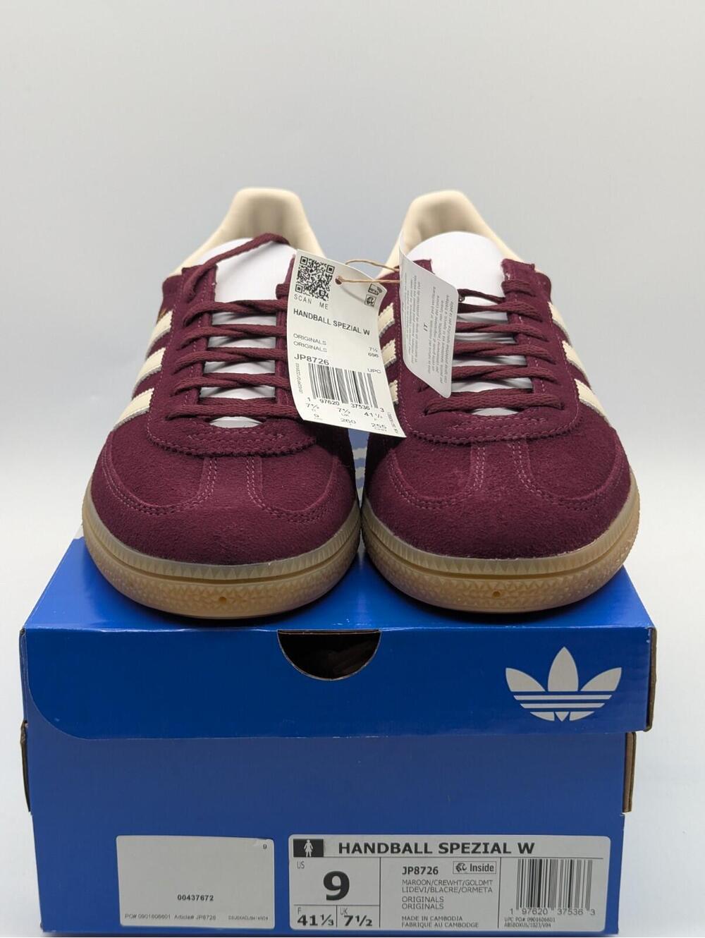 Women's Size 9 Adidas Handball Spezial Maroon Burgundy White Sneakers JP8726 New - Picture 3 of 9